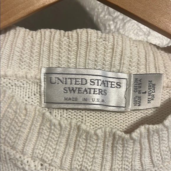 United States Sweaters 100% Cotton Cream Crewneck Sweater Large - Picture 2 of 5